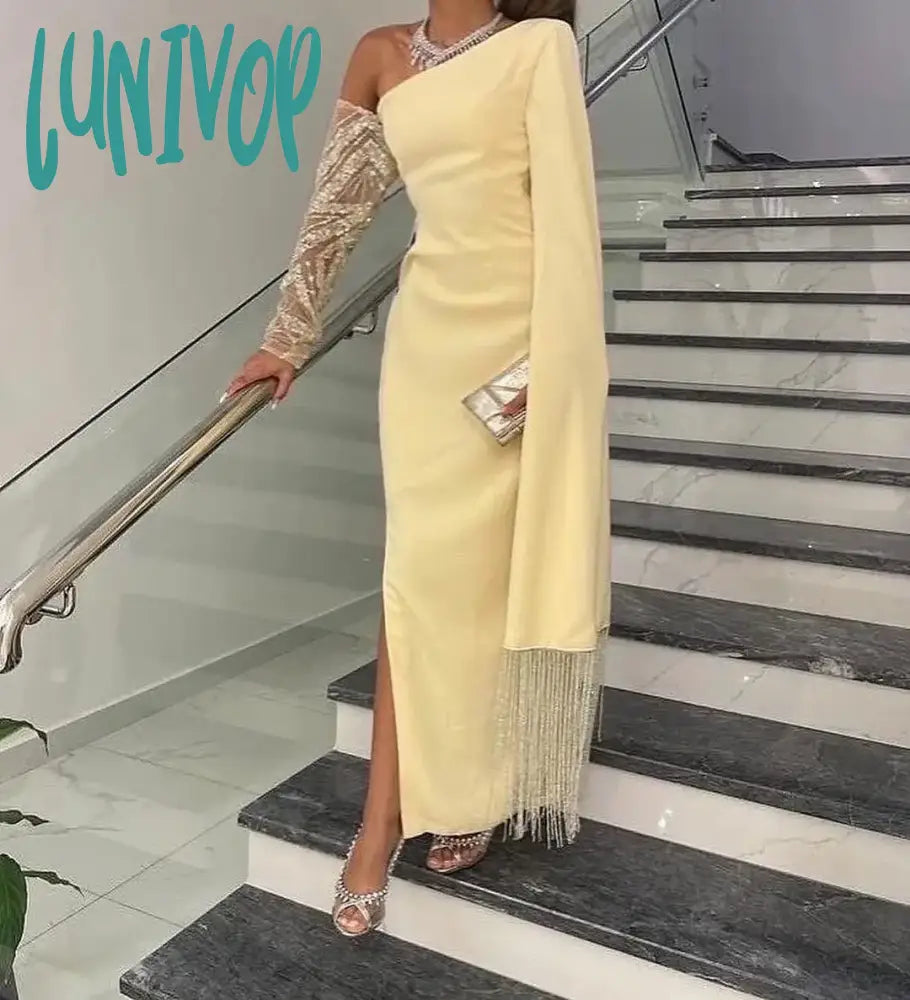 Lunivop Arabic-Muslim One Shoulder Evening Dresses 2024 Sexy Mermaid Long with Tassel Sleeve Party Gown for Women vestidos de fiesta Tunics Leisure comfortable Lunivop Arabic-Muslim One Shoulder Evening Dresses 2024 Sexy Mermaid Long with Tassel Sleeve Party Gown for Women vestidos de fiesta Tunics Leisure comfortable