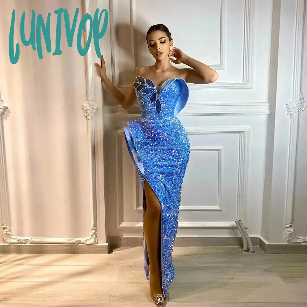 Lunivop Blue Shinning Sequins Prom Dresses Sweethear Mermaid Evening Dress 2024 Long Split Party Gown Dress Tunics Distressed trendy Lunivop Blue Shinning Sequins Prom Dresses Sweethear Mermaid Evening Dress 2024 Long Split Party Gown Dress Tunics Distressed trendy