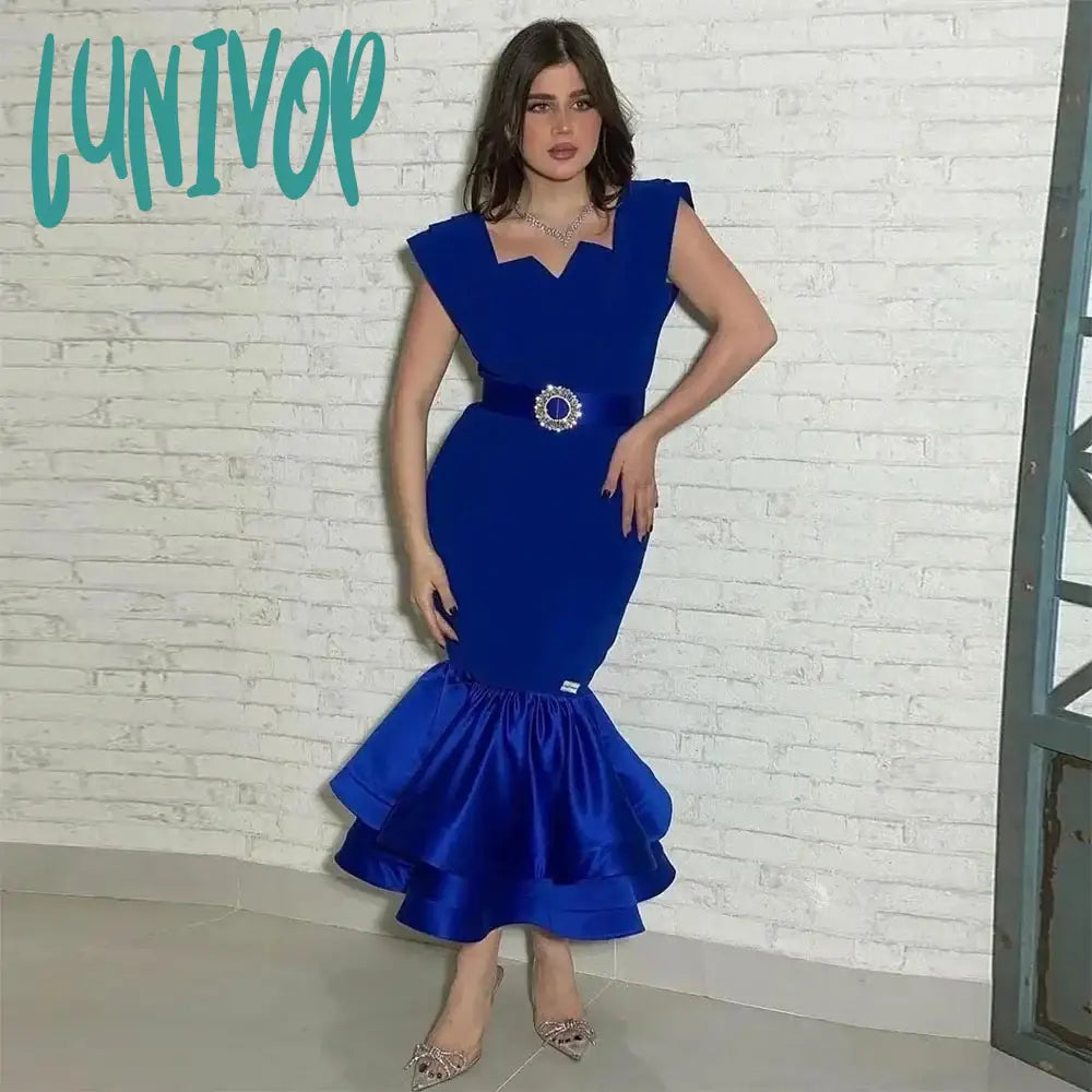 Lunivop Elegant Spaghetti Straps Evening Dresses Ruffles Belt Custom Dubai Arab 2024 for Women Tea-Length Sexy Mermaid Prom Gowns Tunics Polka dots Lunivop Elegant Spaghetti Straps Evening Dresses Ruffles Belt Custom Dubai Arab 2024 for Women Tea-Length Sexy Mermaid Prom Gowns Tunics Polka dots