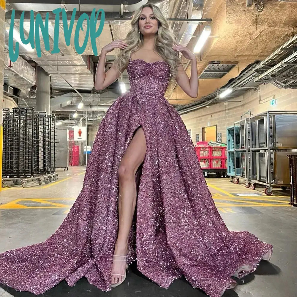 Lunivop Glitter Sequins Sweetheart Prom Dresses A Line Split Evening Dress 2024 Girls Party Ball Gown Dress empire Waist empire Lunivop Glitter Sequins Sweetheart Prom Dresses A Line Split Evening Dress 2024 Girls Party Ball Gown Dress empire Waist empire