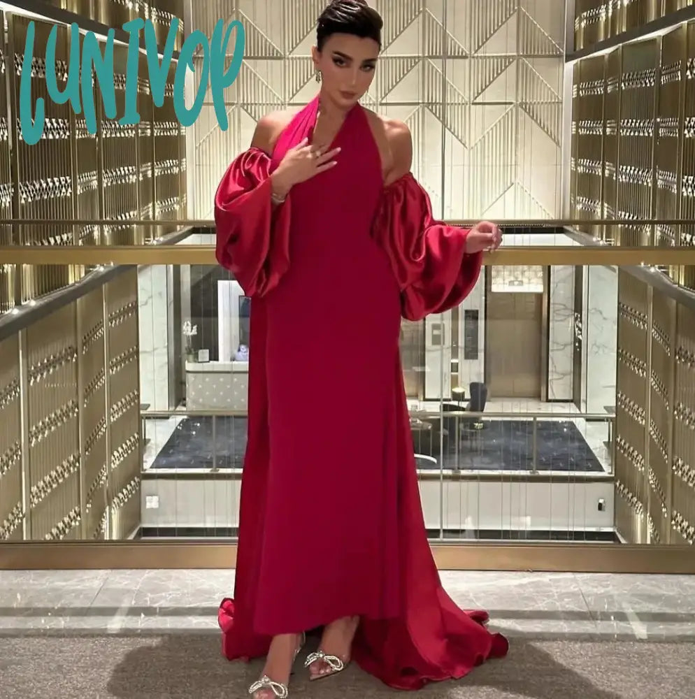 Lunivop Halter Neck Arabic-Muslim Evening Dresses 2024 Sexy Mermaid Long Robes with Removable Puff Sleeve Party Gown for Women vestidos Tunics Stylish elegant Lunivop Halter Neck Arabic-Muslim Evening Dresses 2024 Sexy Mermaid Long Robes with Removable Puff Sleeve Party Gown for Women vestidos Tunics Stylish elegant