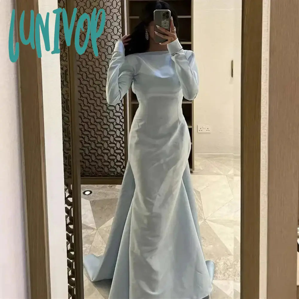Lunivop O-neck Arabic-Muslim Long Sleeve Evening Dresses Floor-Length Sexy Mermaid Court Dubai Custom Pleat Bow Party Gown robes de Tunics Recommended stylist Lunivop O-neck Arabic-Muslim Long Sleeve Evening Dresses Floor-Length Sexy Mermaid Court Dubai Custom Pleat Bow Party Gown robes de Tunics Recommended stylist