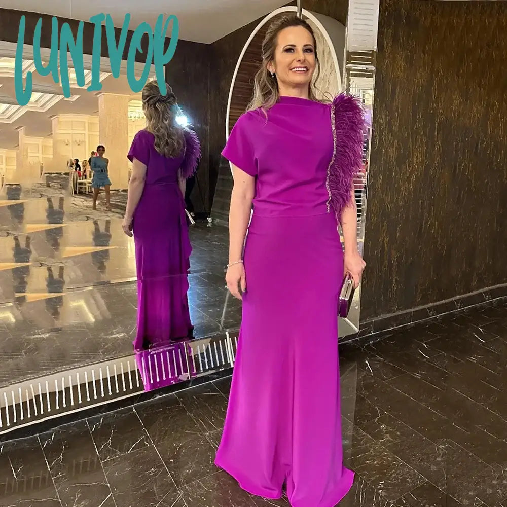 Lunivop O-neck Short Sleeve Evening Dresses with Feathers Sexy Mermaid Floor-Length Mother of the Bride Dress Arab Custom 2024 for Women Tunics Sophisticated sleek Lunivop O-neck Short Sleeve Evening Dresses with Feathers Sexy Mermaid Floor-Length Mother of the Bride Dress Arab Custom 2024 for Women Tunics Sophisticated sleek