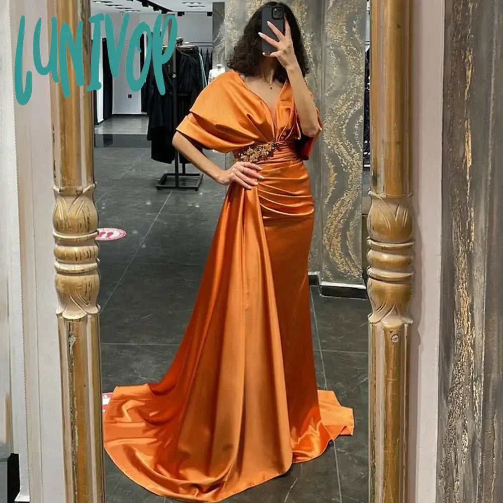 Lunivop Off the Shoulder Satin Evening Dresses V-neck Sexy Mermaid Pleat Prom Gowns Beading Crystal Custom Dubai Arab 2024 for Women Pleated Skirt Elegant Lunivop Off the Shoulder Satin Evening Dresses V-neck Sexy Mermaid Pleat Prom Gowns Beading Crystal Custom Dubai Arab 2024 for Women Pleated Skirt Elegant
