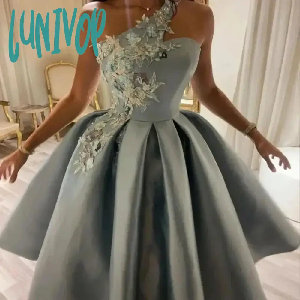 Lunivop One Shoulder Pleats Satin Evening Dresses Floral Applique Short Prom Gowns Custom Sleeveless Saudi Arab 2024 for Women robes Tunics Sophisticated sleek Lunivop One Shoulder Pleats Satin Evening Dresses Floral Applique Short Prom Gowns Custom Sleeveless Saudi Arab 2024 for Women robes Tunics Sophisticated sleek