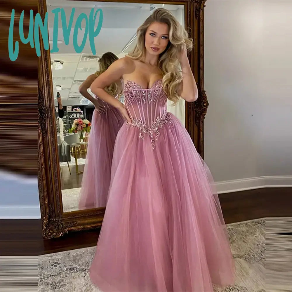 Lunivop Pink Sweetheart Prom Dresses Crystal Mesh Evening Dress 2024 Slim Girls Princess Party Gown Dress Tunics Plaid country Lunivop Pink Sweetheart Prom Dresses Crystal Mesh Evening Dress 2024 Slim Girls Princess Party Gown Dress Tunics Plaid country