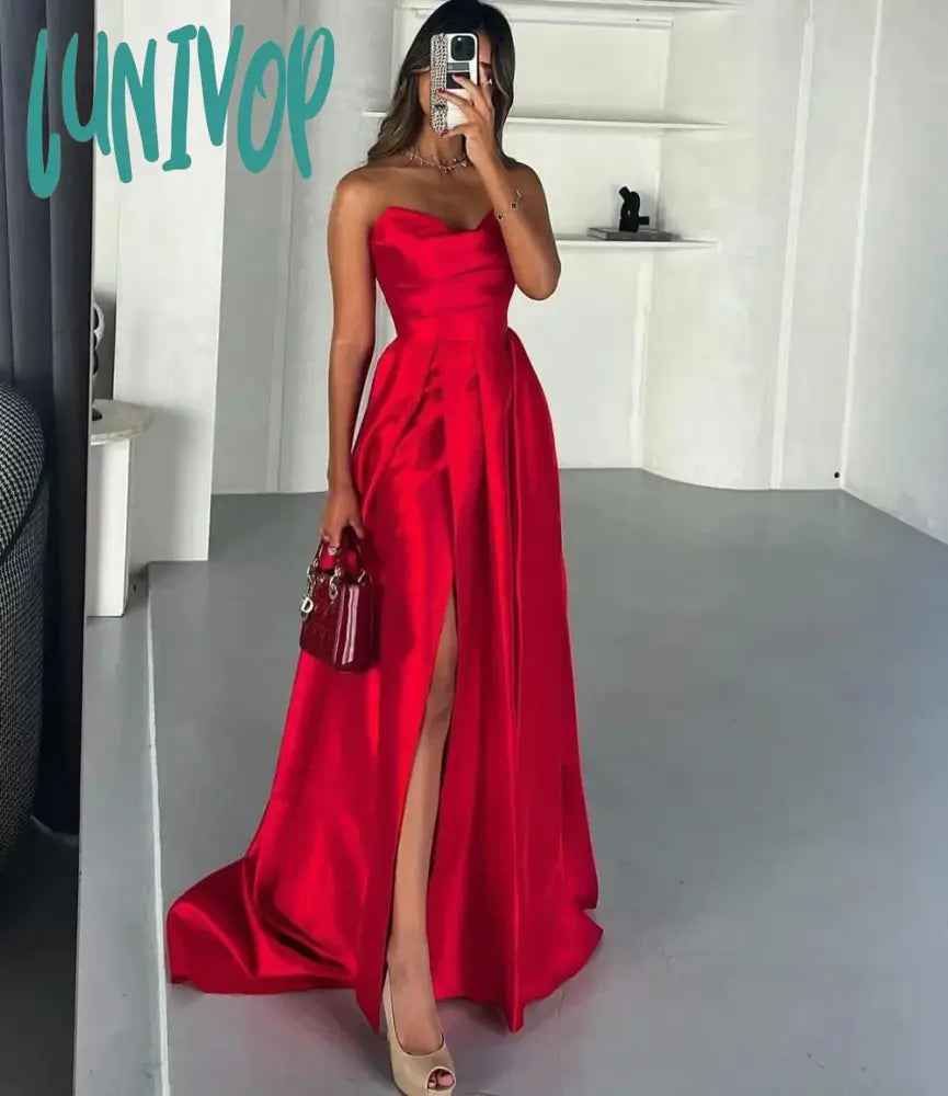 Lunivop Simple Off the Shoulder Pleated Evening Dresses Floor-Length Sexy Mermaid Party Gown 2024 for Women Side Slit Court Red Dubai Tunics Business professional Lunivop Simple Off the Shoulder Pleated Evening Dresses Floor-Length Sexy Mermaid Party Gown 2024 for Women Side Slit Court Red Dubai Tunics Business professional