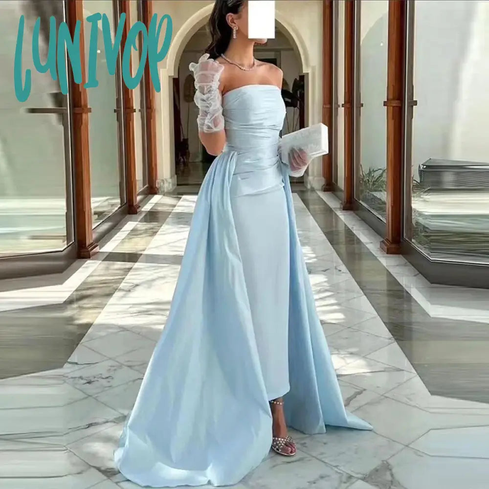 Lunivop Simple Strapless Satin Evening Dresses Sexy Ankle-Length Mermaid Prom Gowns with Court Custom Pleated Dubai Arab Tunics Designer luxury Lunivop Simple Strapless Satin Evening Dresses Sexy Ankle-Length Mermaid Prom Gowns with Court Custom Pleated Dubai Arab Tunics Designer luxury