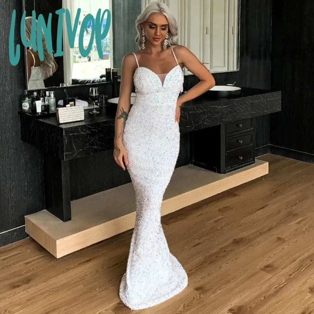 Lunivop Spaghetti Straps Sequins Sparkle Floor-Length Wedding Evening Dress Sexy Mermaid Court Party Gown Arab Custom Tunics Sophisticated sleek Lunivop Spaghetti Straps Sequins Sparkle Floor-Length Wedding Evening Dress Sexy Mermaid Court Party Gown Arab Custom Tunics Sophisticated sleek