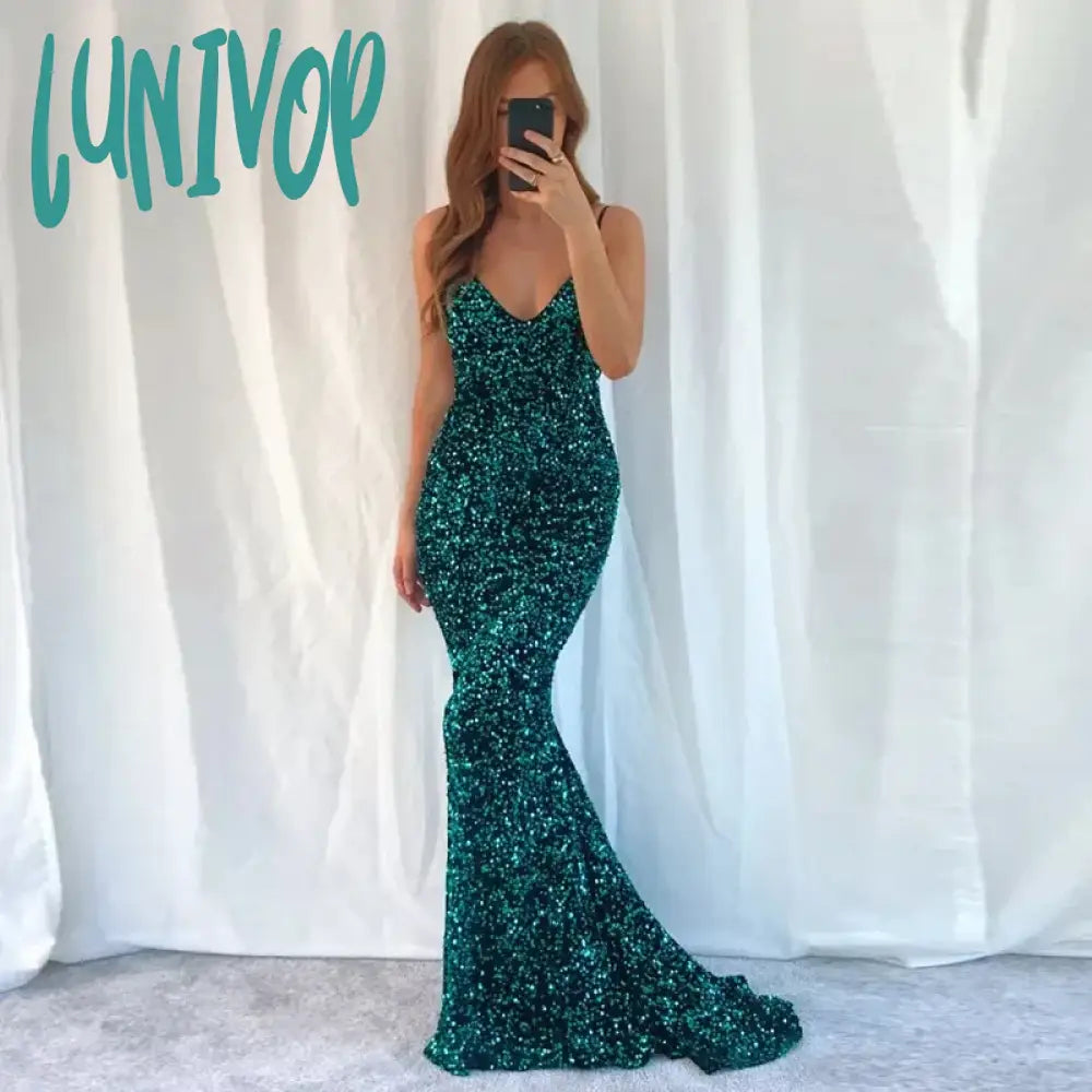 Lunivop Sparkle Sequins Spaghetti Straps Evening Dresses Sexy Floor-Length Mermaid Party Gown Court Arab Custom 2024 for Women vestidos Tunics Winter warm Lunivop Sparkle Sequins Spaghetti Straps Evening Dresses Sexy Floor-Length Mermaid Party Gown Court Arab Custom 2024 for Women vestidos Tunics Winter warm