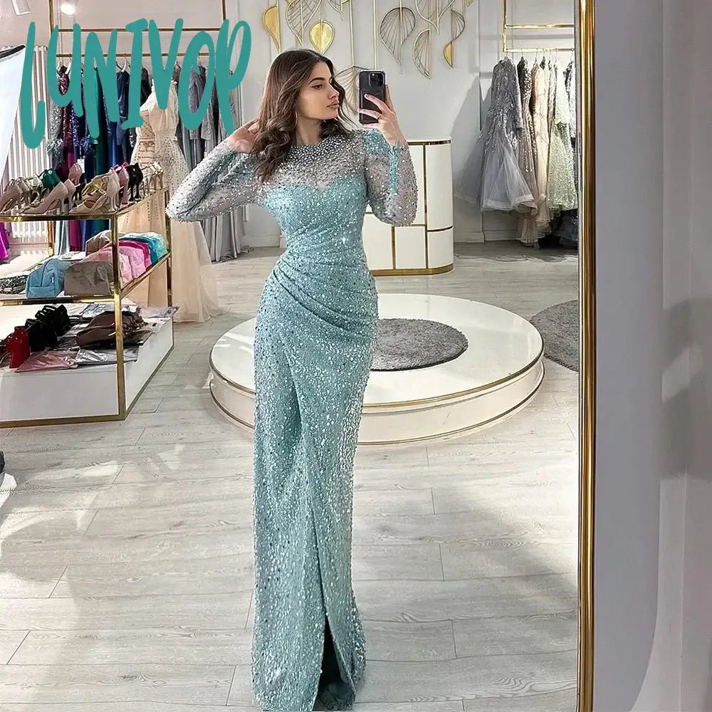 Lunivop Sparkly Beads Sequins Evening Dresses 2024 Sexy Floor-Length Mermaid Party Gown with Long Sleeve Dubai Arab for Women robes de Tunics Evening elegant Lunivop Sparkly Beads Sequins Evening Dresses 2024 Sexy Floor-Length Mermaid Party Gown with Long Sleeve Dubai Arab for Women robes de Tunics Evening elegant