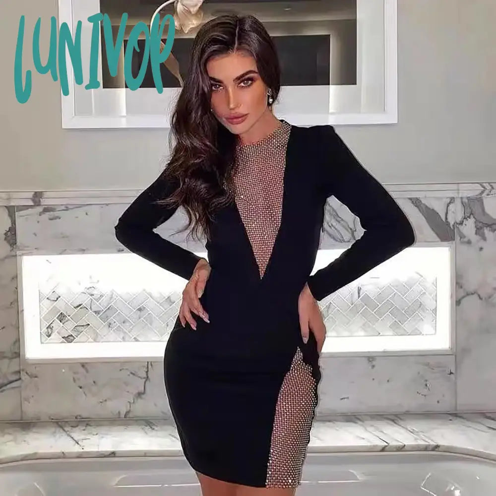 Lunivop Summer New Women Sexy V-Neck Mesh Diamond Long Sleeve Bodycon Bandage Dress Fashion Evening Club Party Dresses Vestido Robe Tunics Top rated Lunivop Summer New Women Sexy V-Neck Mesh Diamond Long Sleeve Bodycon Bandage Dress Fashion Evening Club Party Dresses Vestido Robe Tunics Top rated
