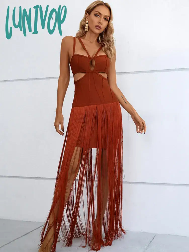 Lunivop Women Knitted Maxi Tassel Bandage Brown Black Evening Dress Vestidos De Fiesta Elegantes Para Mujer Cocktail Party Dresses Tunics Prom sequined Lunivop Women Knitted Maxi Tassel Bandage Brown Black Evening Dress Vestidos De Fiesta Elegantes Para Mujer Cocktail Party Dresses Tunics Prom sequined