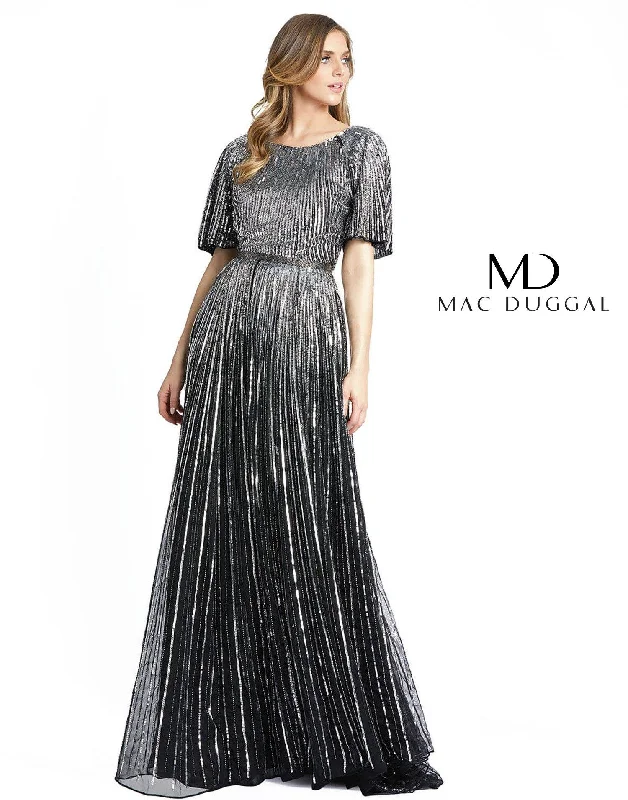 Mac Duggal 4913 Long Formal Short Sleeve Evening Dress Peplum Ruffle Cocktail