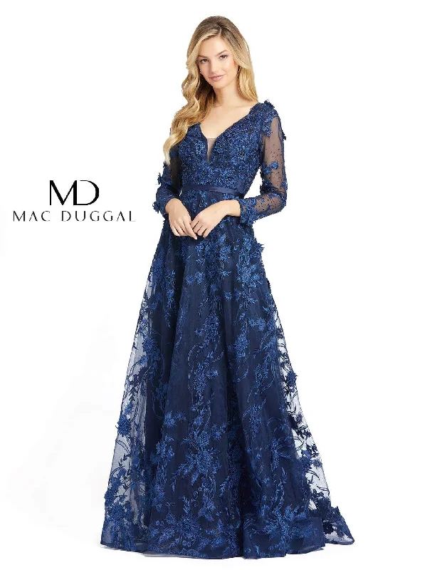 Mac Duggal Long Sleeve A Line Floral Evening Dress Tunics Seasonal trendy