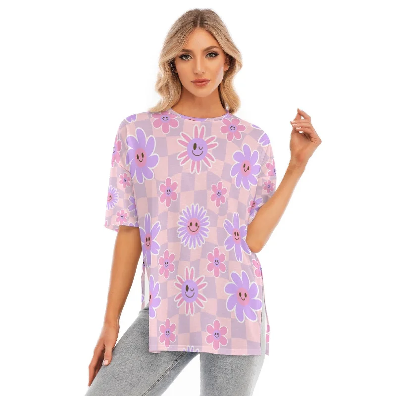 All-Over Print Women's Short Sleeves T-shirt With Hem Split Solid Print Embellished Solid Print Embellished All-Over Print Women's Short Sleeves T-shirt With Hem Split Solid Print Embellished Solid Print Embellished