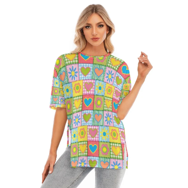 All-Over Print Women's Short Sleeves T-shirt With Hem Split Anti-Shrink Durable Soft Anti-Shrink Durable Soft All-Over Print Women's Short Sleeves T-shirt With Hem Split Anti-Shrink Durable Soft Anti-Shrink Durable Soft