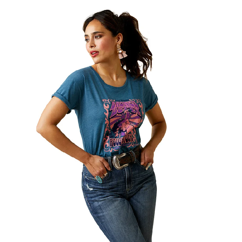 Ariat Womens Bronc Betty T Shirt Steel Blue Heather Mesh Fabric Canvas Fabric Denim Fabric Mesh Fabric Canvas Fabric Denim Fabric