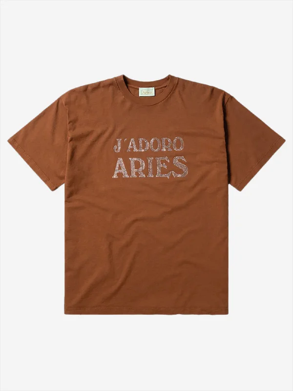 Aries J'Adoro Aries Diamante Short Sleeve (Baby Fit) T-Shirt - Brown Cashmere Blend Cotton Blend Poly Blend Cashmere Blend Cotton Blend Poly Blend