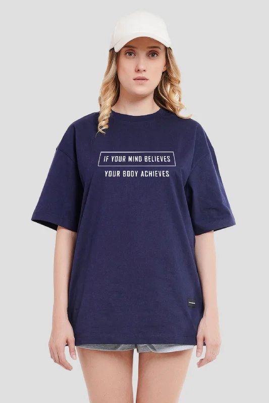 Believe To Achieve Quote Navy Blue Printed T-Shirt Spandex Blend Rayon Blend Denim Blend Spandex Blend Rayon Blend Denim Blend