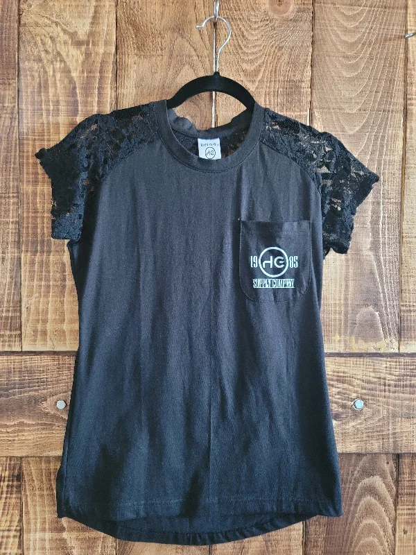 BLACK LACE SLEEVE TSHIRT Boxy Fit Fitted Loose Boxy Fit Fitted Loose