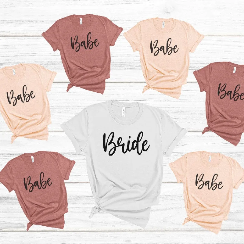 Bride and Babe Bachelorette Party T-shirts - Bridal Party Matching Shirts Mesh Blend Leather Blend Suede Blend Mesh Blend Leather Blend Suede Blend