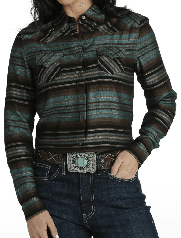 Cruel Denim Women's Teal Long Sleeve Western Shirt CTW7226015 Terry Blend Velvet Blend Canvas Blend Terry Blend Velvet Blend Canvas Blend