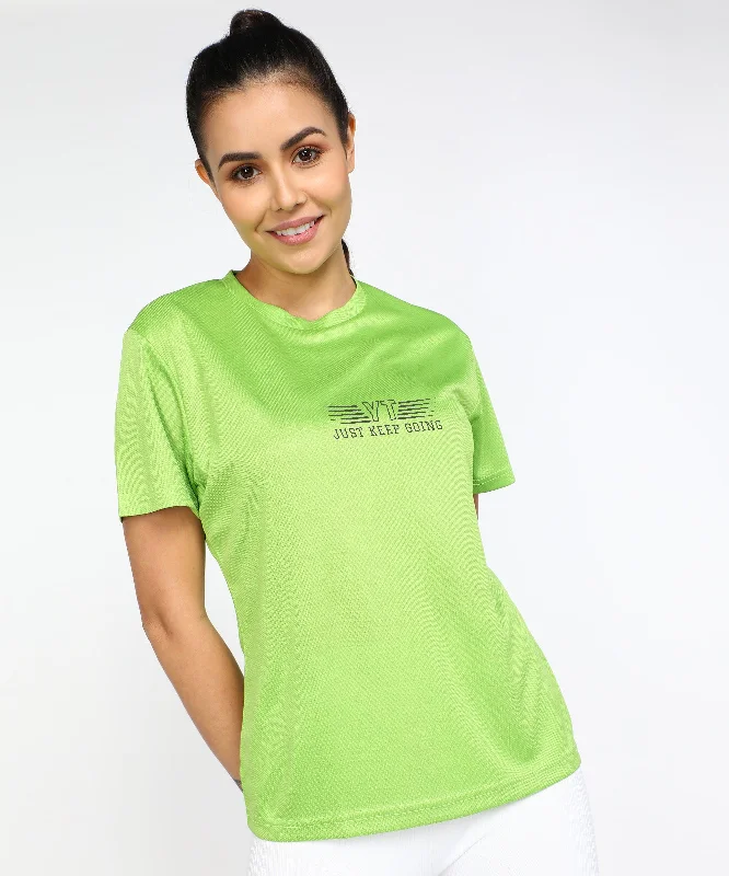 Young Trendz Womens Round Neck Half Sleeve Pocket Printed Sports Tshirt (Green) Jersey Fabric Tulle Fabric Batik Fabric Jersey Fabric Tulle Fabric Batik Fabric