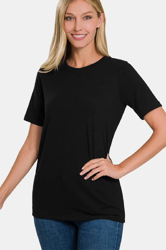 Cozy Crew Neck Short Sleeve T-Shirt Chenille Brocade Lace Chenille Brocade Lace