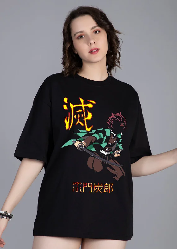 Demon Tanjiro Printed Oversized T-shirt Women | Pronk Collared Crew Neck Turtle Neck Collared Crew Neck Turtle Neck Demon Tanjiro Printed Oversized T-shirt Women | Pronk Collared Crew Neck Turtle Neck Collared Crew Neck Turtle Neck