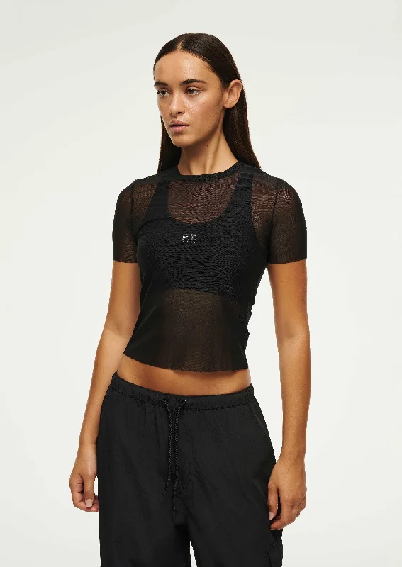 DISCOVERY MESH TEE IN BLACK Embroidered Appliqued Beaded Embroidered Appliqued Beaded