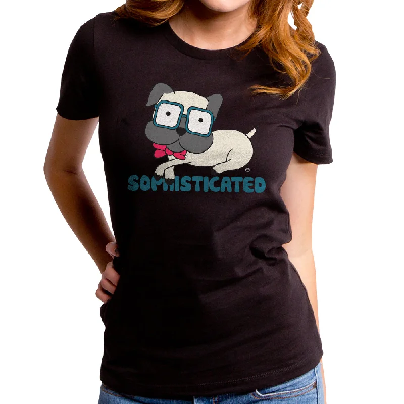 Sophisticated Pug Women's T-Shirt Zippered Buttoned Snapped Zippered Buttoned Snapped