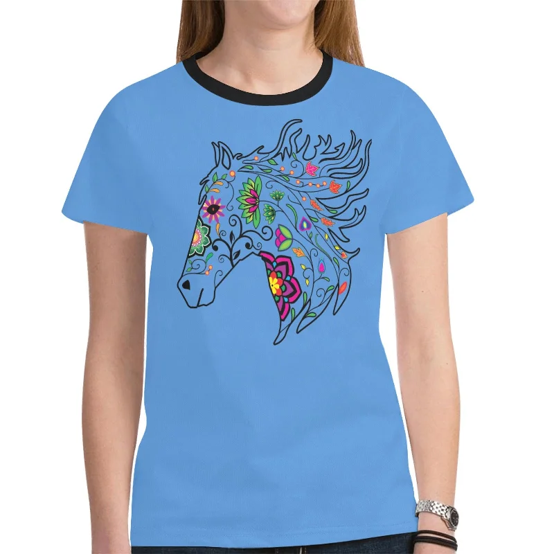 Horse Spirit Guide (Blue) T-shirt for Women Mesh Blend Leather Blend Suede Blend Mesh Blend Leather Blend Suede Blend