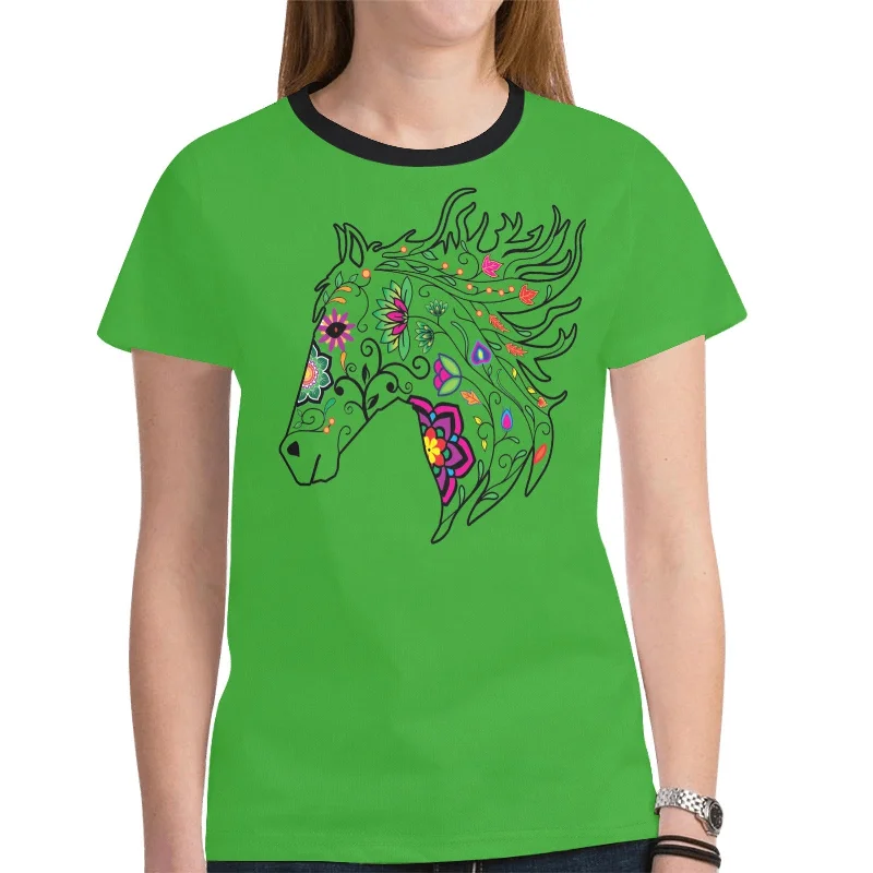 Horse Spirit Guide (Green) T-shirt for Women Rayon Fabric Velvet Fabric Corduroy Fabric Rayon Fabric Velvet Fabric Corduroy Fabric