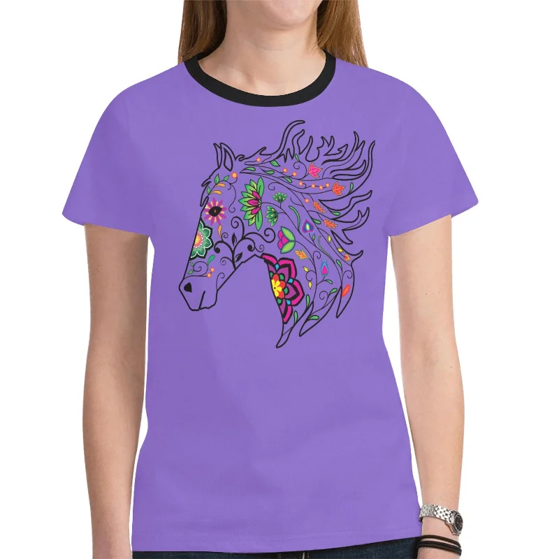 Horse Spirit Guide (Purple) T-shirt for Women Front Pockets Side Pockets Patch Pockets Front Pockets Side Pockets Patch Pockets