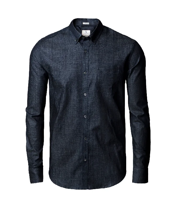 Indigo Blue - Torrance modern fit – raw and stylish denim shirt Hooded Caped Shawl Collar Hooded Caped Shawl Collar Indigo Blue - Torrance modern fit – raw and stylish denim shirt Hooded Caped Shawl Collar Hooded Caped Shawl Collar