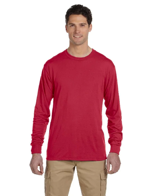 Jerzees 100% Polyester Long Sleeve T-Shirt | True Red Solid Color Striped Floral Solid Color Striped Floral
