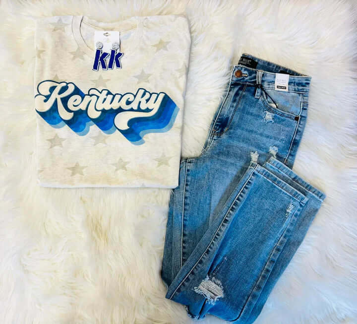 Kentucky Cream Stars Ladies T-Shirt Print Jacquard Patchwork Print Jacquard Patchwork