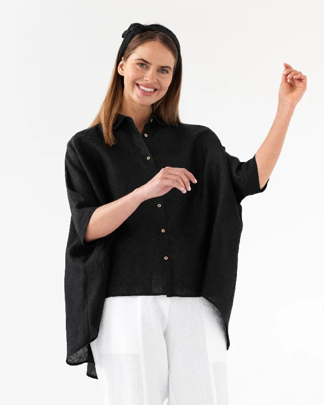 Lightweight linen shirt HANA in Black Machine Wash Dry Clean Hand Wash Machine Wash Dry Clean Hand Wash