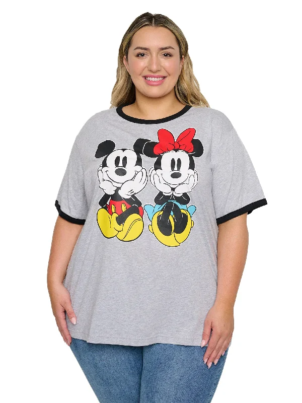 Mickey Minnie Mouse Sitting Ringer T-Shirt Women's Plus Size Disney Gray Basic T-Shirt Crew Neck Short Sleeve Basic T-Shirt Crew Neck Short Sleeve Mickey Minnie Mouse Sitting Ringer T-Shirt Women's Plus Size Disney Gray Basic T-Shirt Crew Neck Short Sleeve Basic T-Shirt Crew Neck Short Sleeve