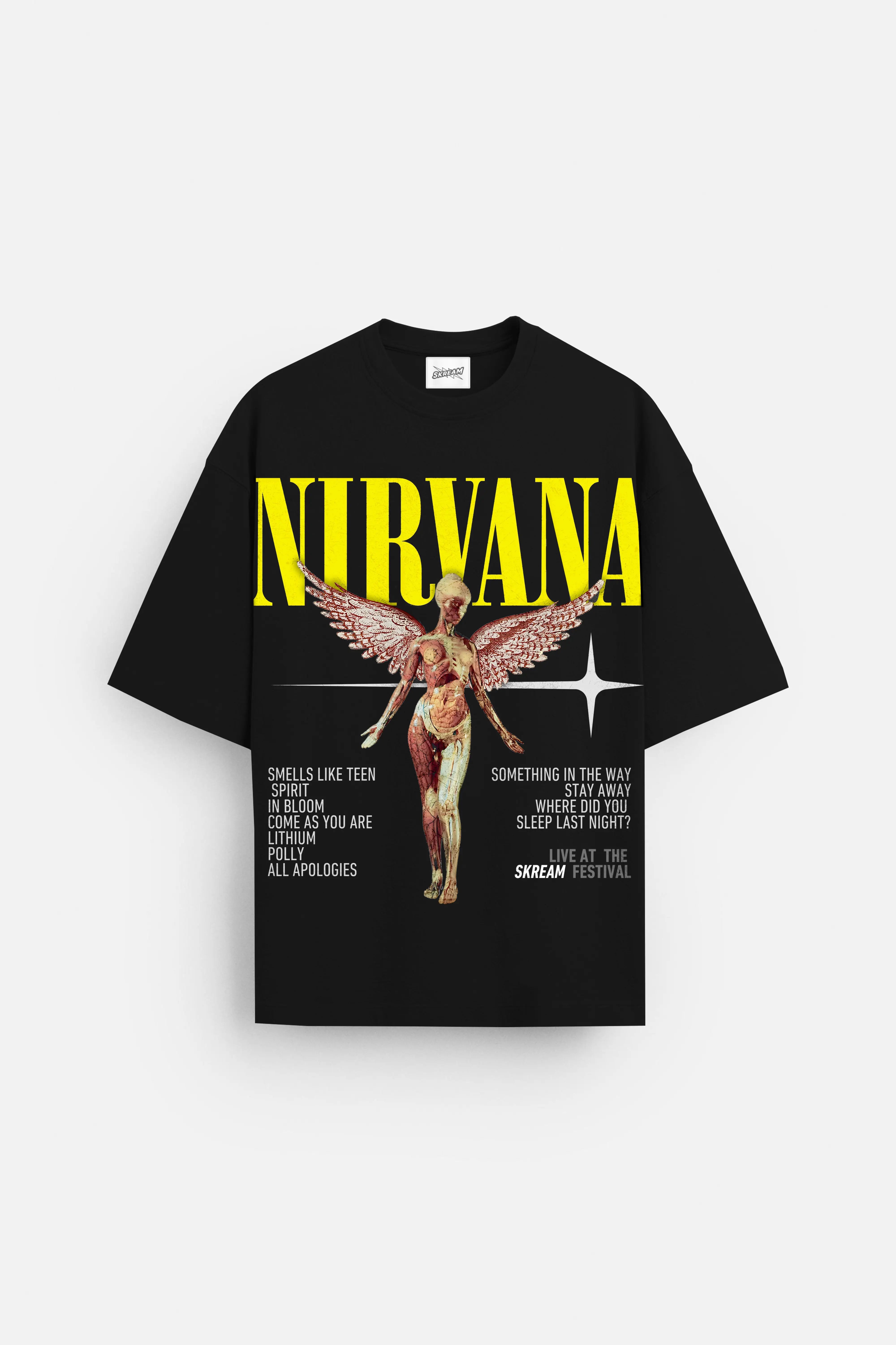 Nirvana X Skream Oversized T-shirt V-Neck T-Shirt Long Sleeve Cotton V-Neck T-Shirt Long Sleeve Cotton