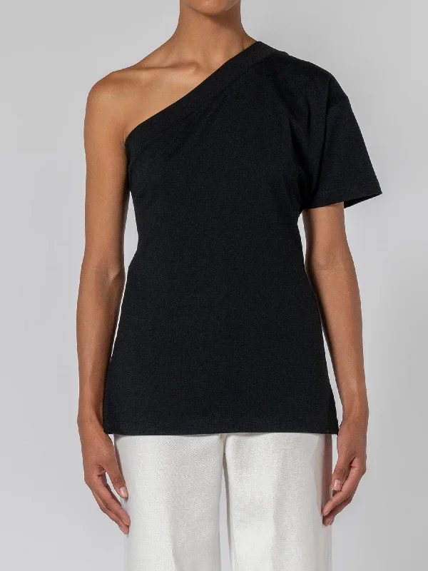 One Shoulder Tee Graphic Embroidered Appliqued Graphic Embroidered Appliqued