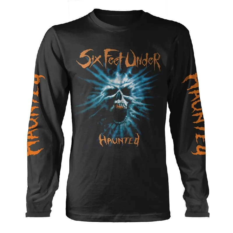 Six Feet Under Unisex Long Sleeved T-shirt: Haunted (back print) Nylon Fabric Polyester Fabric Spandex Fabric Nylon Fabric Polyester Fabric Spandex Fabric