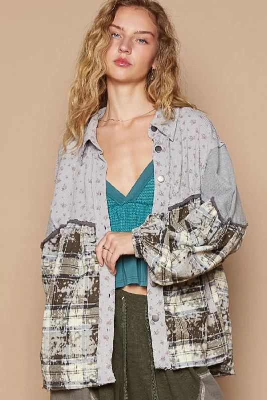POL Balloon Sleeve Floral Color Block Plaid Shirt Print Jacquard Patchwork Print Jacquard Patchwork POL Balloon Sleeve Floral Color Block Plaid Shirt Print Jacquard Patchwork Print Jacquard Patchwork