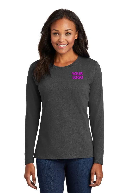 Port & Company Ladies Long Sleeve Branded Core Cotton Tee's, Charcoal Chenille Blend Fleece Blend Nylon Blend Chenille Blend Fleece Blend Nylon Blend