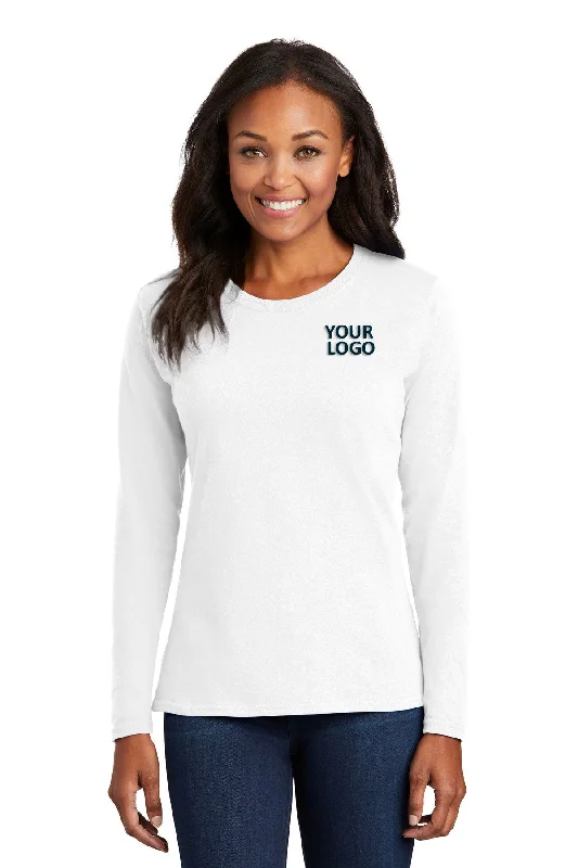 Port & Company Ladies Long Sleeve Branded Core Cotton Tee's, White Chenille Brocade Lace Chenille Brocade Lace Port & Company Ladies Long Sleeve Branded Core Cotton Tee's, White Chenille Brocade Lace Chenille Brocade Lace