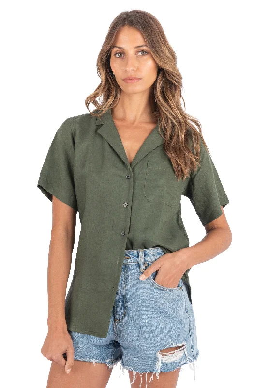 Revere Olive Green SS Linen T-shirt Cozy Warm Stylish Cozy Warm Stylish