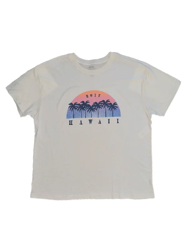 ROXY SUNSET PALMS HAWAII WOMENS TEE - WHITE Silk Blend Satin Velvet Silk Blend Satin Velvet ROXY SUNSET PALMS HAWAII WOMENS TEE - WHITE Silk Blend Satin Velvet Silk Blend Satin Velvet