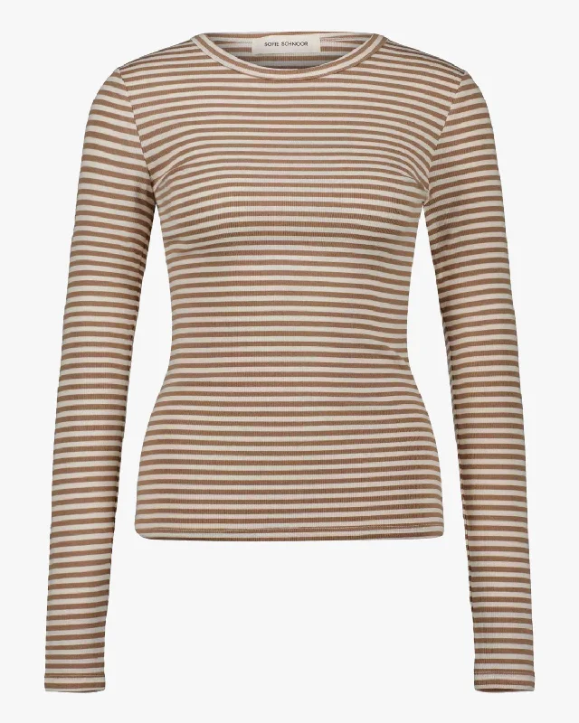 PETRICIASW STRIPE T-SHIRT LONG SLEEVE - Beige Striped Houndstooth Herringbone Solid Houndstooth Herringbone Solid