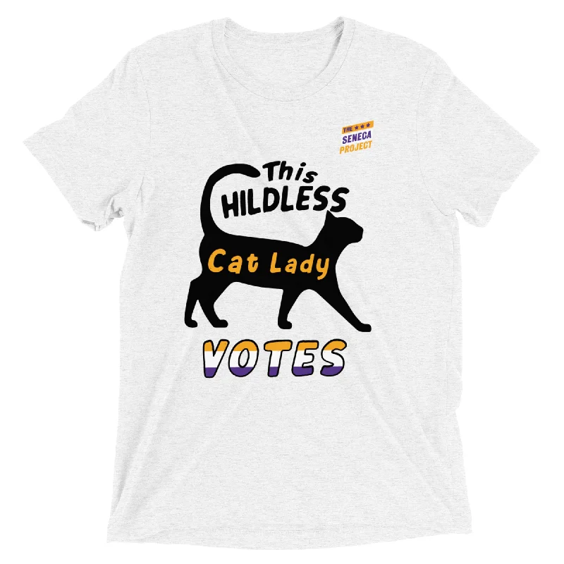 THIS CHILDLESS CAT LADY VOTES UNISEX T-SHIRT Rayon Velvet Corduroy Rayon Velvet Corduroy